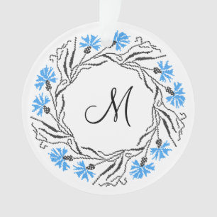 Cross-stitch Cornflower Circle  Monogram Initial Ornament