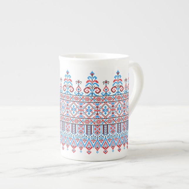 Cross-stitch design bone china mug (Front Right)