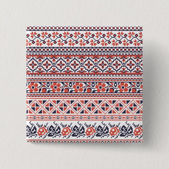 Cross-stitch design Patterns 2 Inch Square Button (Front)