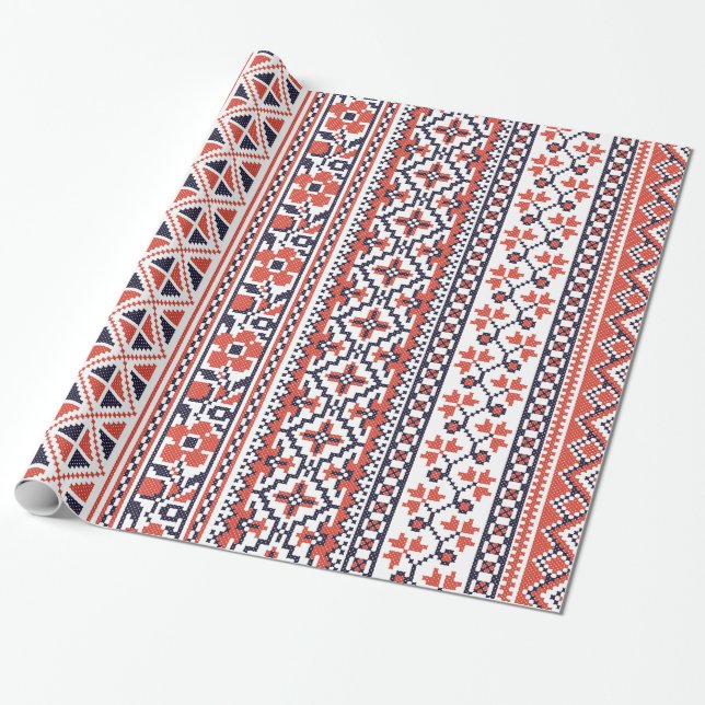 Cross-stitch design Patterns Wrapping Paper (Unrolled)