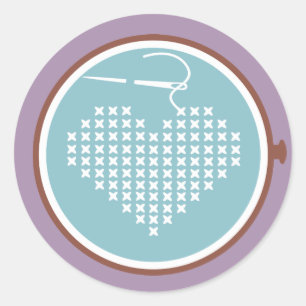 Cross stitch embroidery hoop heart needle thread classic round sticker