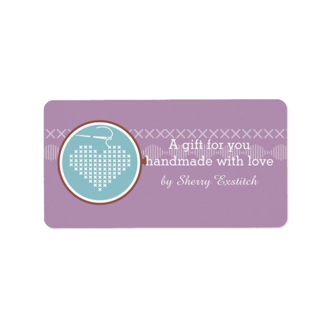 Cross stitch embroidery hoop heart needle thread label (Front)