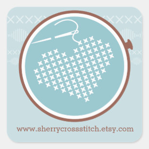 Cross stitch embroidery hoop heart needle thread square sticker