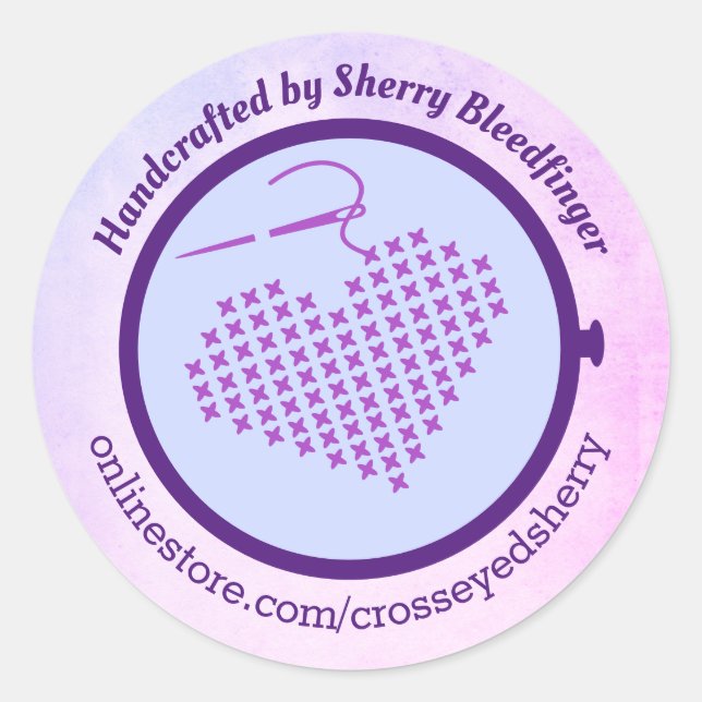 Cross stitch embroidery hoop heart personalized classic round sticker (Front)