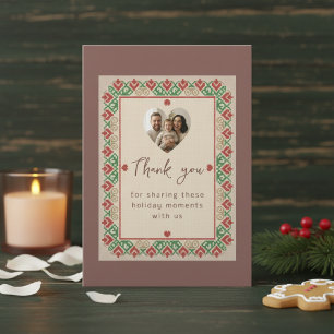 Cross-Stitch Embroidery Style Holiday Photo  Thank You Card