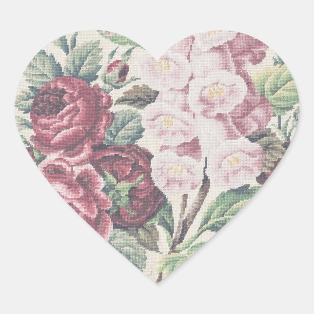 Cross Stitch Flowers  Heart Sticker (Front)