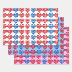 Cross Stitch Hearts Collection Wrapping Paper Sheet