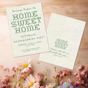 Cross-Stitch Home Sweet Home Green Housewarming Invitation