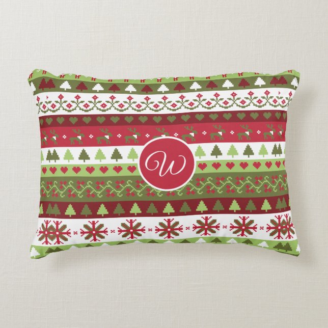 Cross Stitch Look Accent Pillow 16" x 12" (Front)