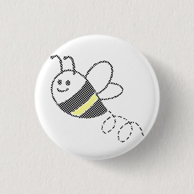 Cross Stitch Pattern Print Cute Bee  1 Inch Round Button (Front)