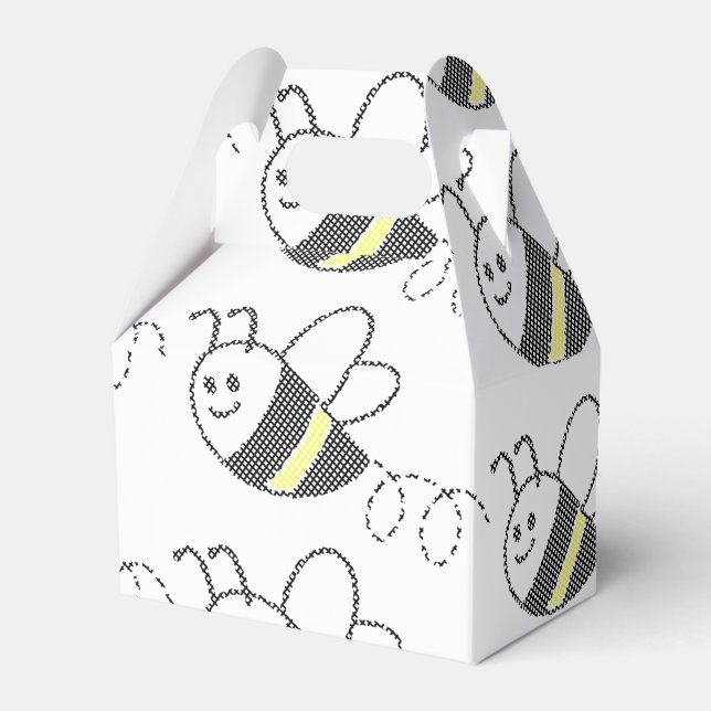 Cross Stitch Pattern Print Cute Bee Baby Shower Favor Box (Front Side)