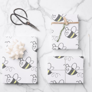 Cross Stitch Pattern Print Cute Bee Baby Shower Wrapping Paper Sheet