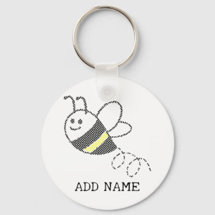 Cross Stitch Pattern Print Cute Bee  Keychain