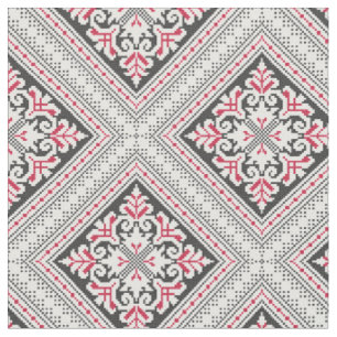 Cross-stitch pattern. Red and black ethnic decor Fabric