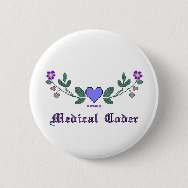 Cross Stitch Print Medical Coder 2 Inch Round Button (Front)