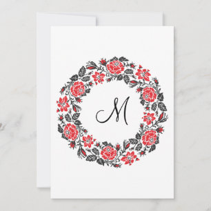 Cross-stitch Red Roses Circle Monogram Initial