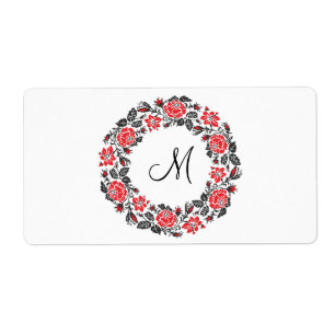 Cross-stitch Red Roses Circle Monogram Initial