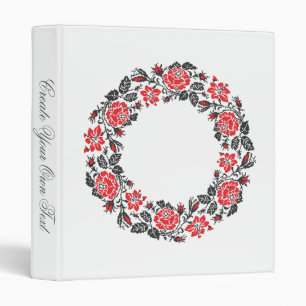 Cross-stitch Red Roses Circle Monogram Initial Binder