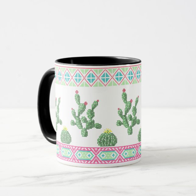 Cross stitch tribal embroidery cross-stitch mexica mug (Front Left)