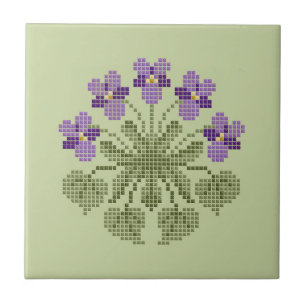 "Cross Stitch" Violets Ceramic Tile