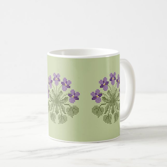 "Cross Stitch" Violets Coffee Mug (Front Right)