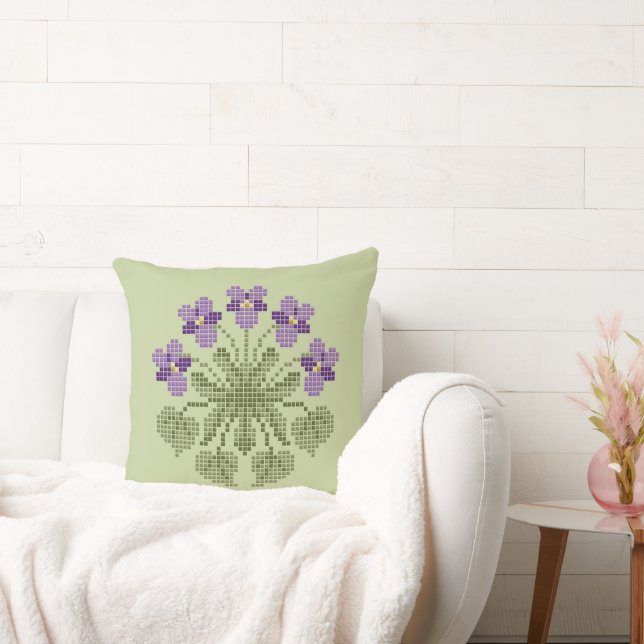 Cross Stitch Violets Throw Pillow (Couch)