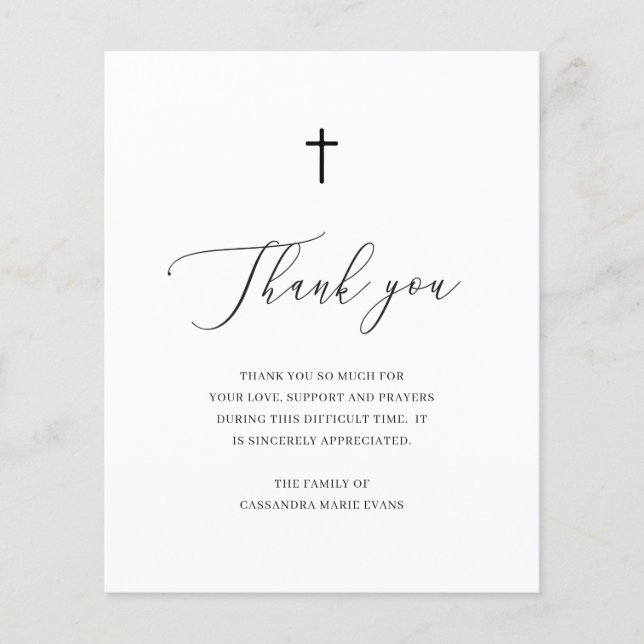 Cross Sympathy Funeral Budget Thank You Card (Front)