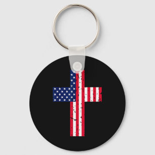 Cross Usa Flag Christian Religious Us America Fait Keychain