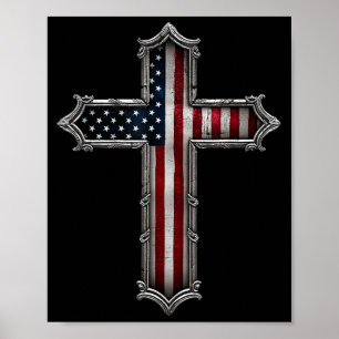 Cross Usa Flag Christian Religious Us America Fait Poster
