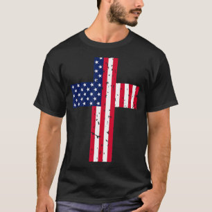 Cross Usa Flag Christian Religious Us America Fait T-Shirt