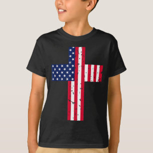 Cross Usa Flag Christian Religious Us America Fait T-Shirt