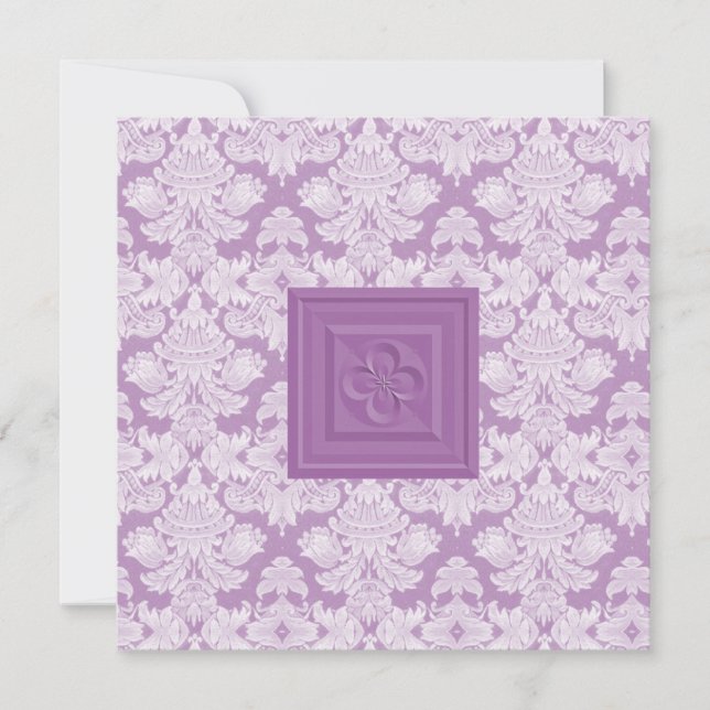 Cross & Violet Damask Wedding Invitation (Front)
