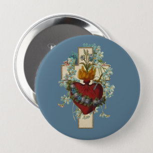 Cross Virgin Mary Immaculate Heart Religious Class 4 Inch Round Button