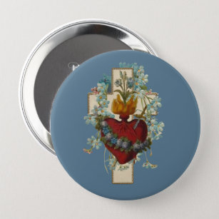 Cross Virgin Mary Immaculate Heart Religious Class 4 Inch Round Button