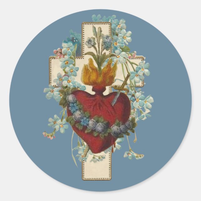Cross Virgin Mary Immaculate Heart Religious Class Classic Round Sticker (Front)