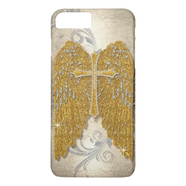 Cross w Glitter Diamond Jewel Look Angel Wings Case-Mate iPhone Case (Back)