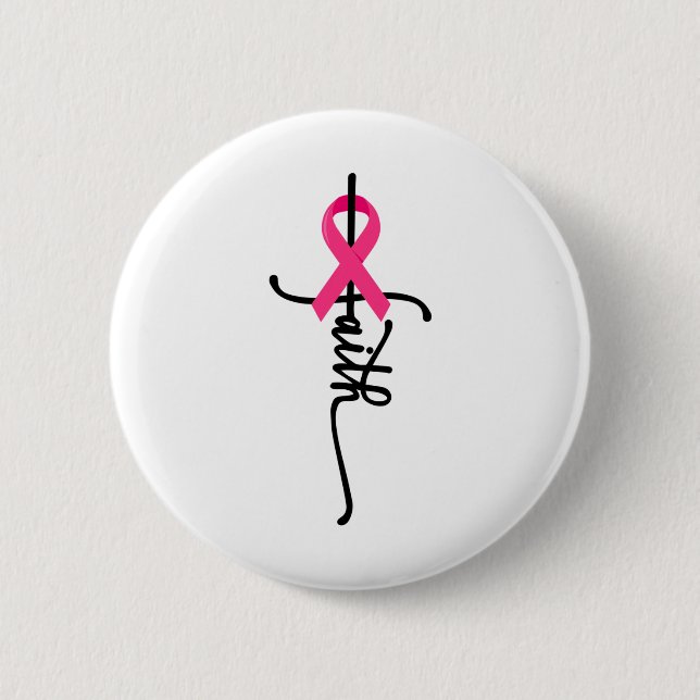 Cross Warrior Survivor Pink Ribbon Breast Cancer 2 2 Inch Round Button (Front)