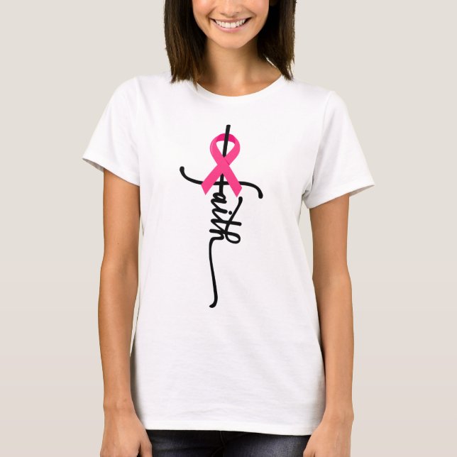 Cross Warrior Survivor Pink Ribbon Breast Cancer 2 T-Shirt (Front)