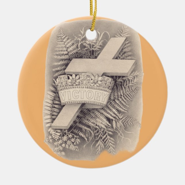 Cross with a crown and victory ceramic ornament (Front)