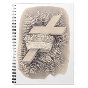 Cross with a crown and victory notebook