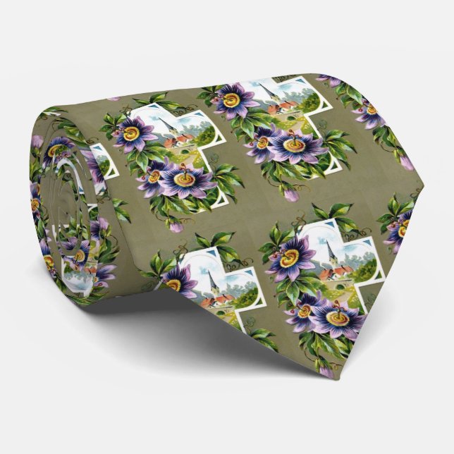Cross With Clematis Flowers Tie (Rolled)