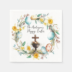 Cross with decorative eggs I floral Easter Napkin