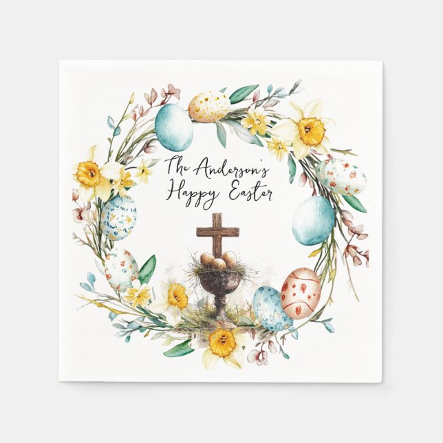 Cross with decorative eggs I floral Easter Napkin (Front)