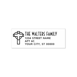 Cross with Entwined Heart Name Return Address SM Self-inking Stamp