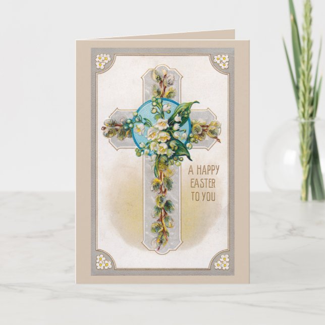 Cross with Flowers Easter Greeting Card (Front)