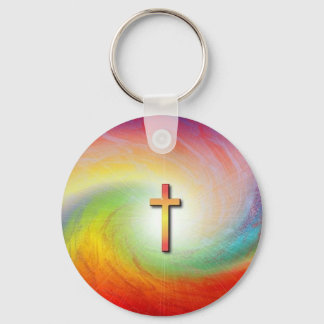Cross with Rainbow Swirl Keychain