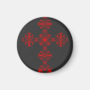 Cross with red ornament magnet