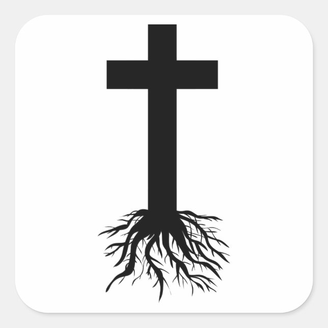 Cross with Roots Square Sticker (Front)