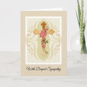 Cross with Roses Christian Condolence Sympathy Card