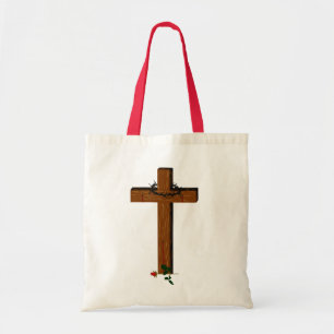 Cross With Thorn Wreath  And A Rose Tote Bag